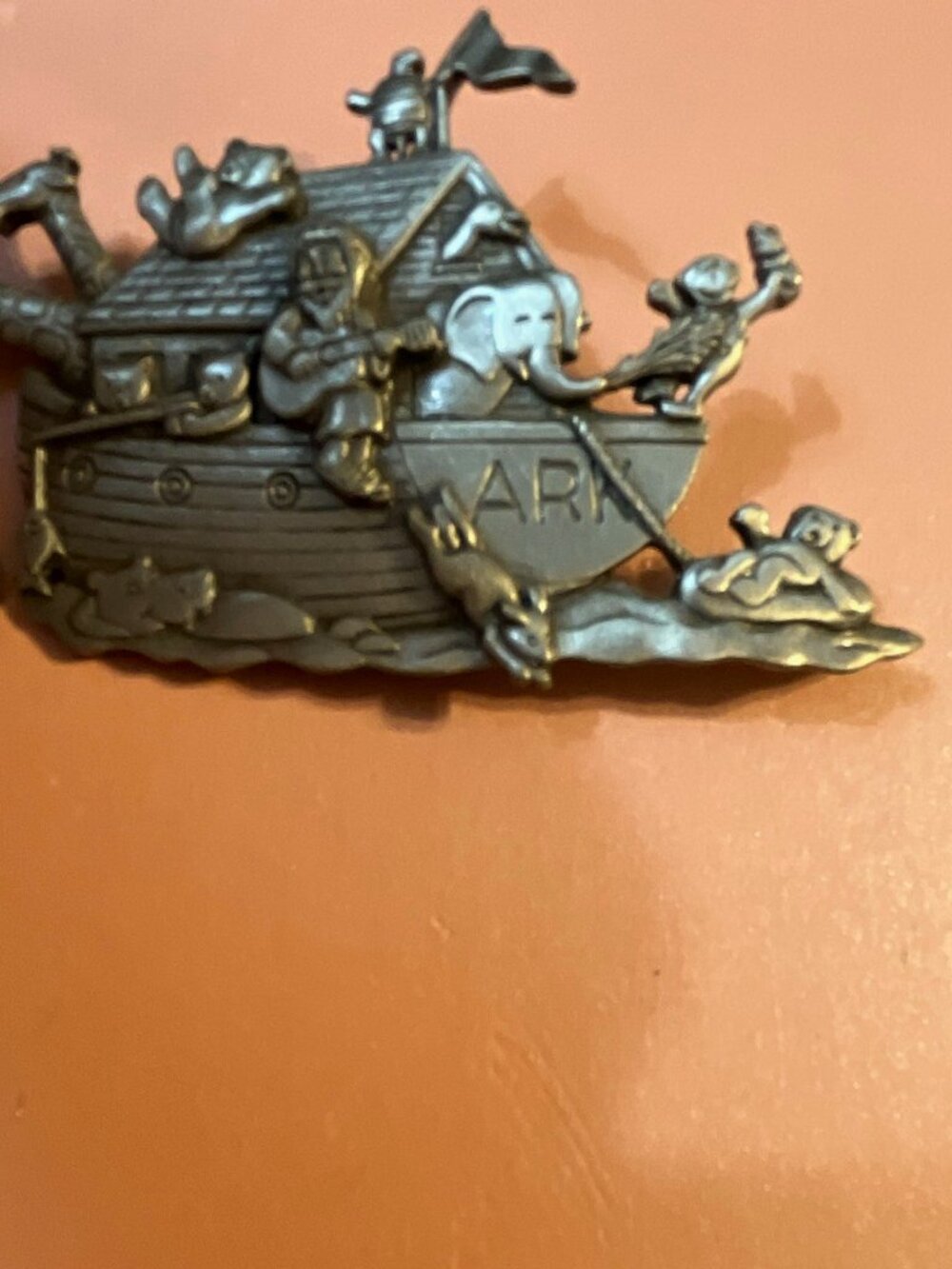 JJ Silver-Tone Pewter Noah's Ark Animals Brooch Pin Metal No Stone Signed